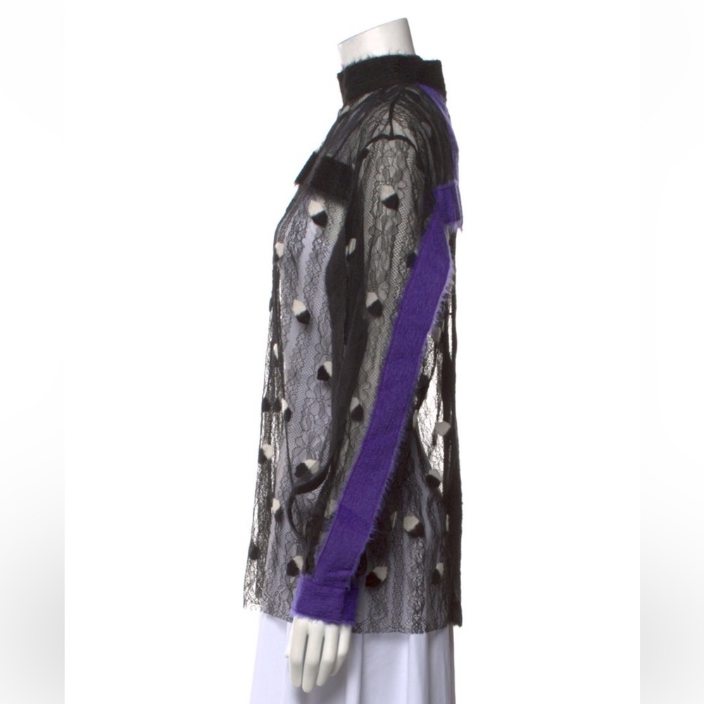 Marco De Vincenzo Blouse Black Lace Sheer Top with White/Purple Accents - Picture 2 of 3